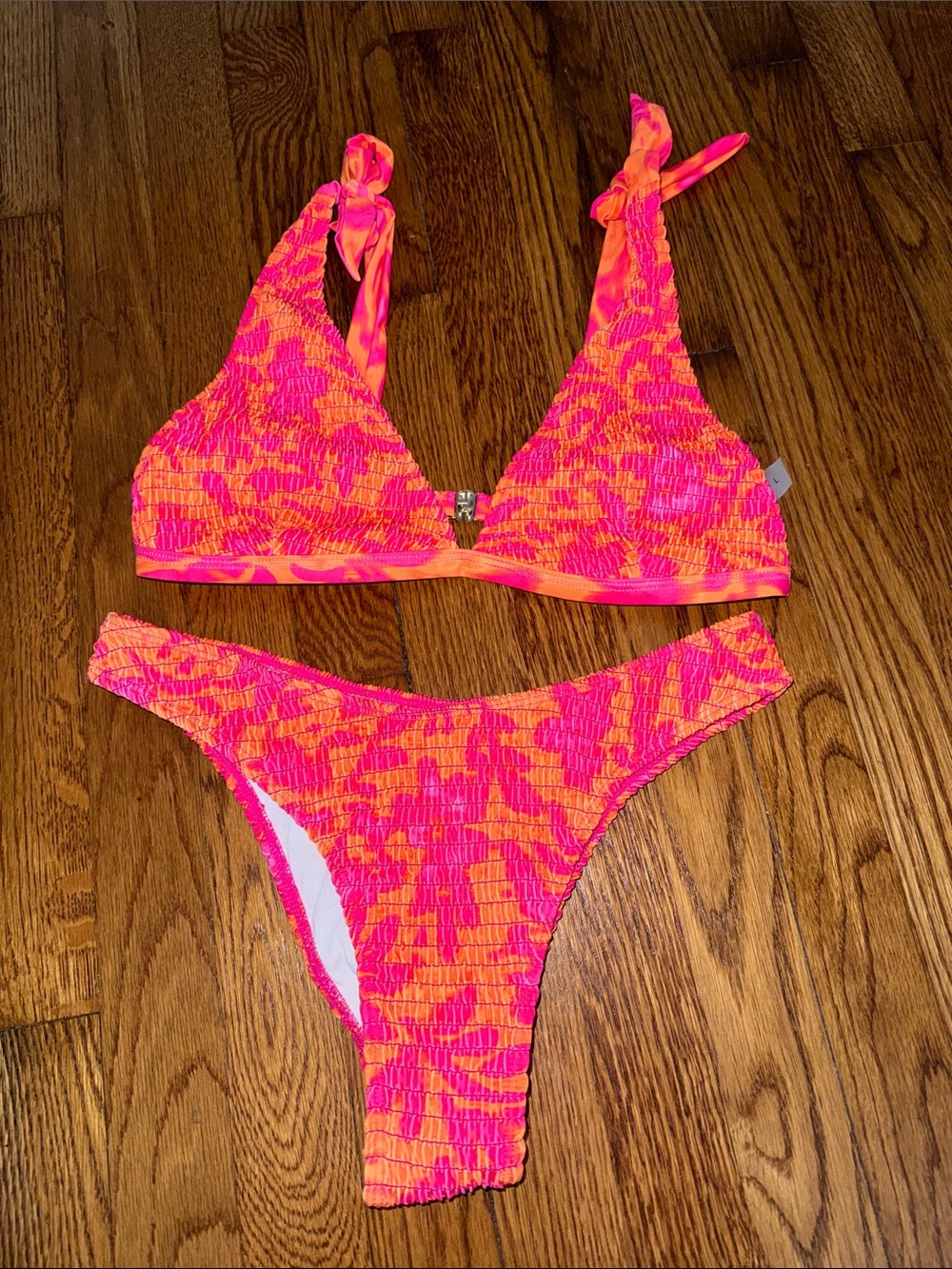SHEIN Pink & Orange Smocked Bikini Set